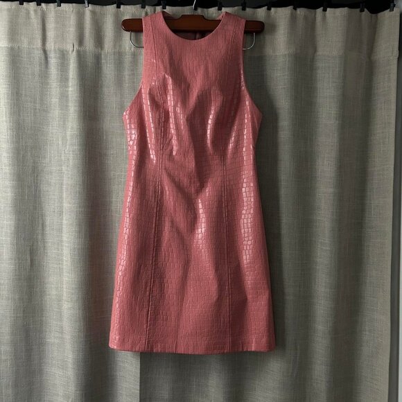 alice + olivia pink croc embossed faux leather mini dress - Picture 4 of 5